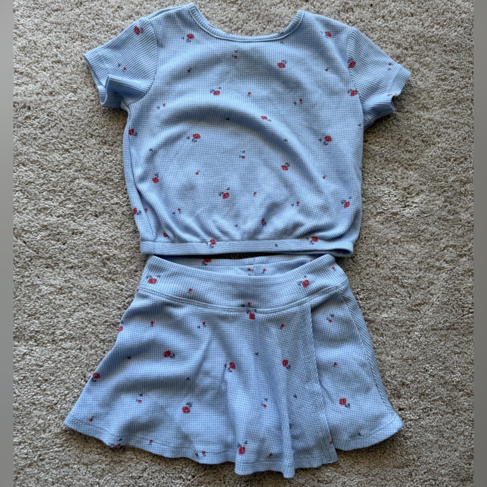 Blue Floral Knit Top and Skort Set